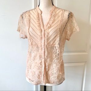 CLAUDIA RICHARD Short Sleeved Lace Button Down Top